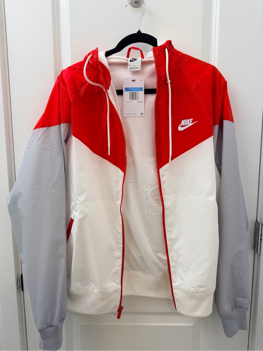 Nike Red, White & Gray Men Hooded Windbreaker Jacket
